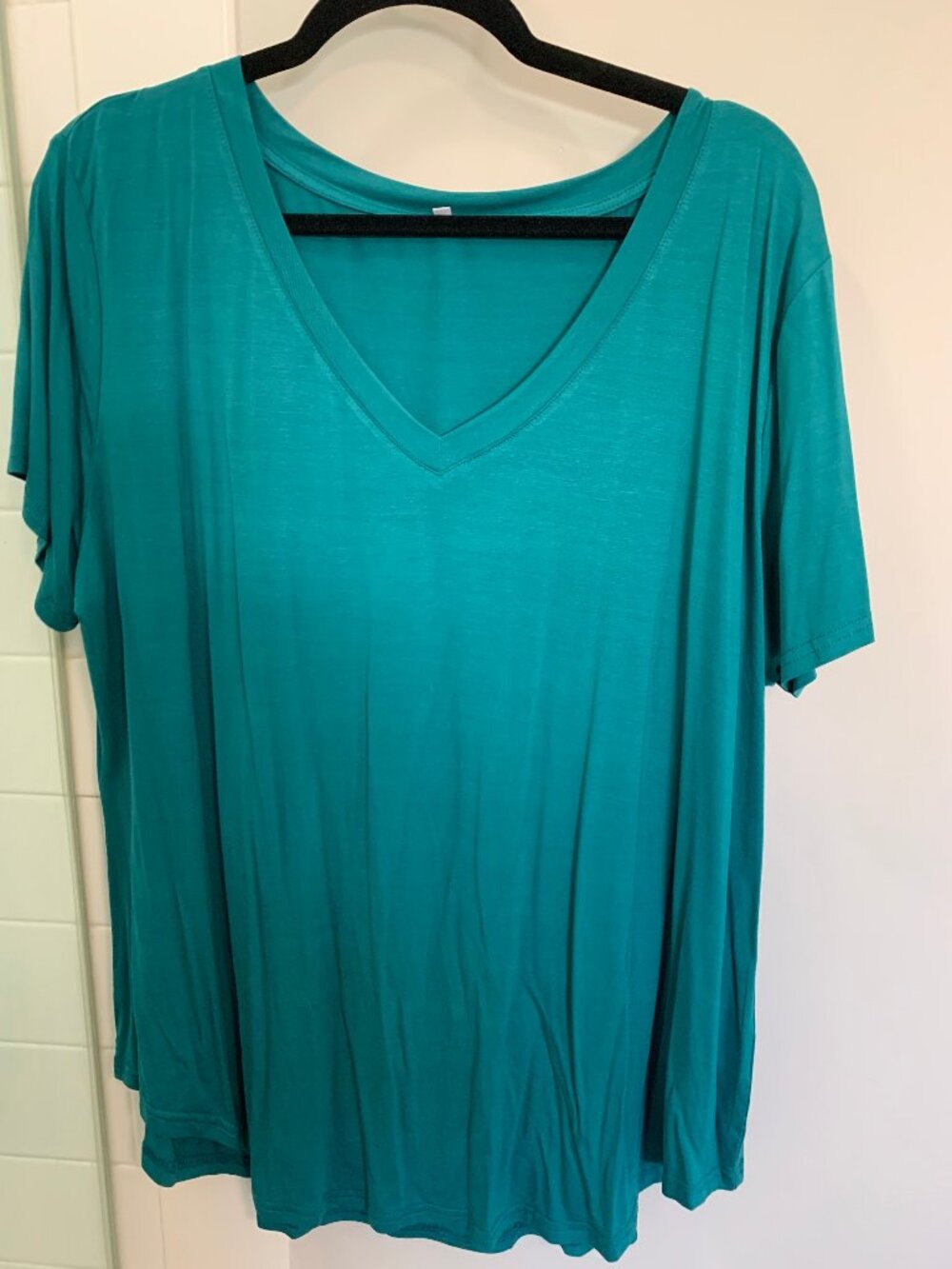 V-Neck T-Shirt Womens 2XL Green Short Sleeve Basic Tee